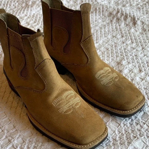 Rodeo Chelsea Square Toe Tan Western Boots with Embroidered Design - Picture 1 of 16